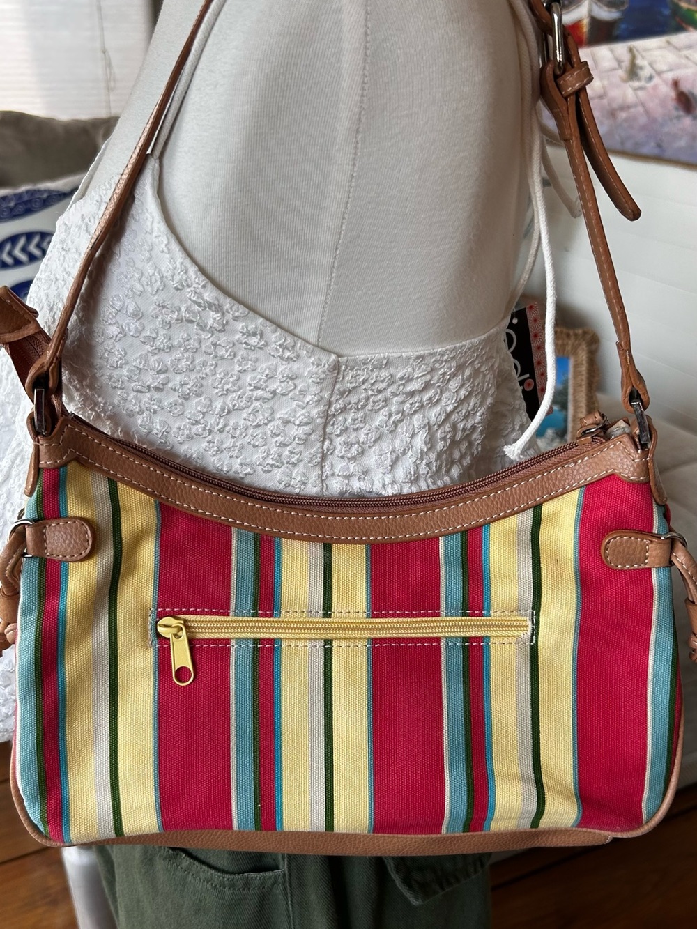 Jamaica Bay Vintage Y2K Striped Canvas Shoulder Bag Purse Colorful Boho - Picture 7 of 15